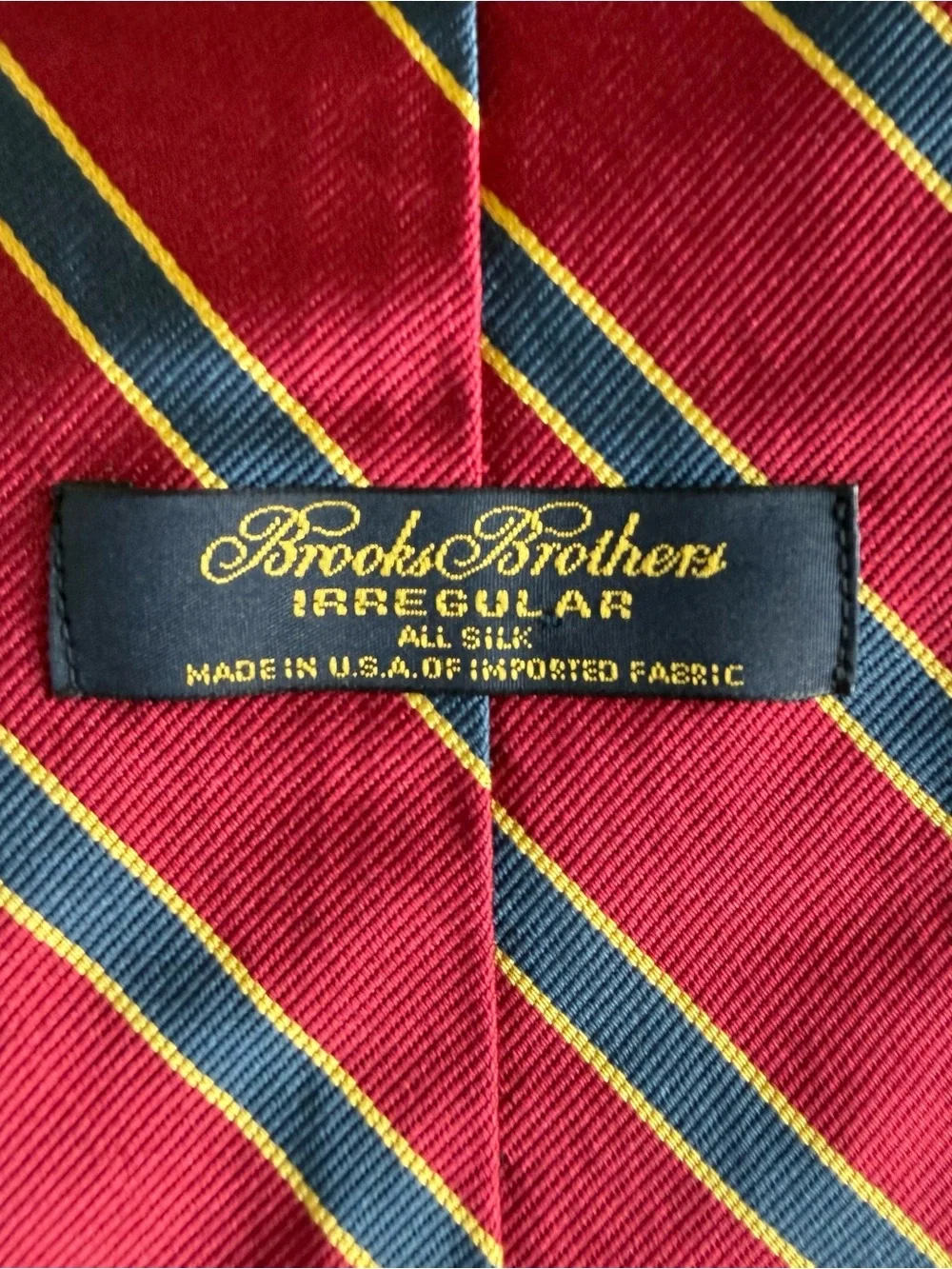 Brooks Brothers All Silk Repp Stripe Tie Red Navy Gold Made USA Irregular